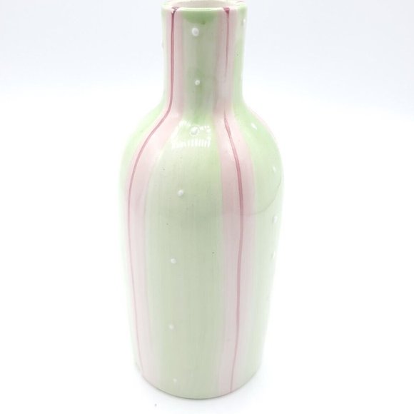 Small Flower Vase Ceramic Floral Etched Design Green Pink Yellow 6.50 " Like New - Picture 4 of 6